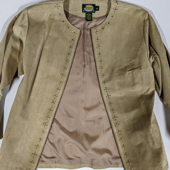 NWT Cabelas Suede Leather Jacket Sz S Beige Tan Full Zip Perforated - Picture 2 of 13
